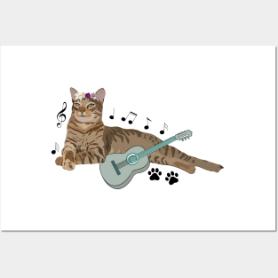 Cat Play Guitar Posters and Art